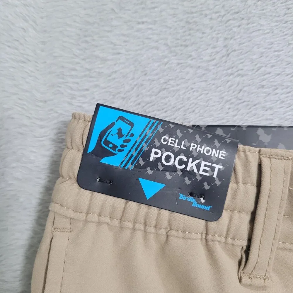Birdie Bound Jogger Pants Mens Small Beige Golf Performance 4-Way Stretch Pocket
